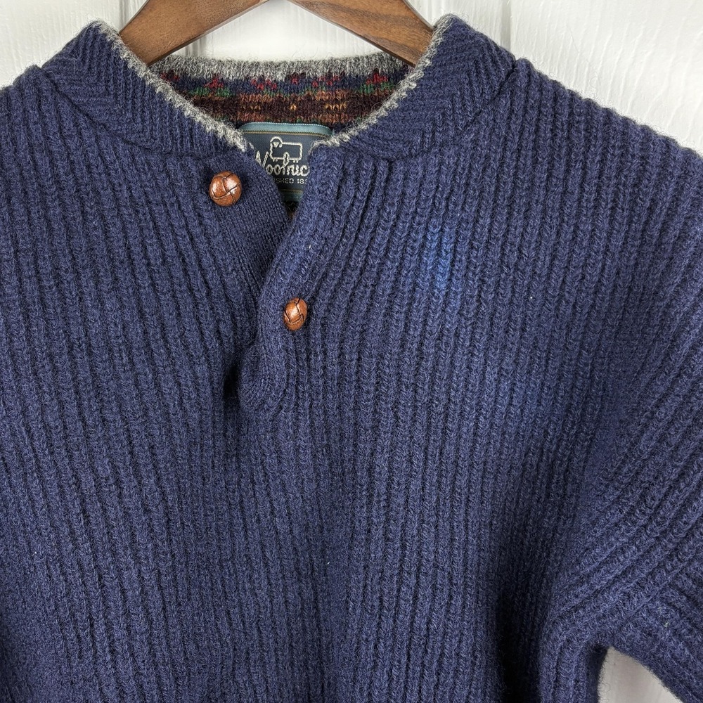 Woolrich Sweater Mens Medium Blue Heavy Ribbed Henley Button Heavyweight Vintage